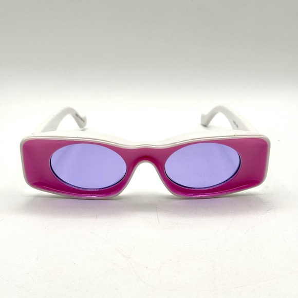 Accessories - Funky Fashion Square Sunglasses White & Pink Designer Frame Purple Oval Lenses*